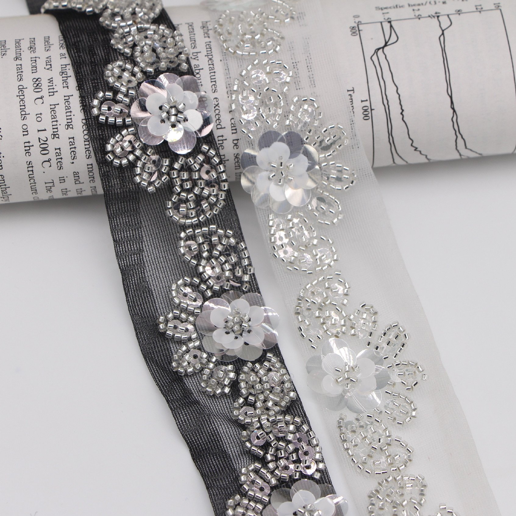 Hand-nailed beaded border mesh base pearl diy clothing sequins flower hair accessories Bandana accessories collar accessories