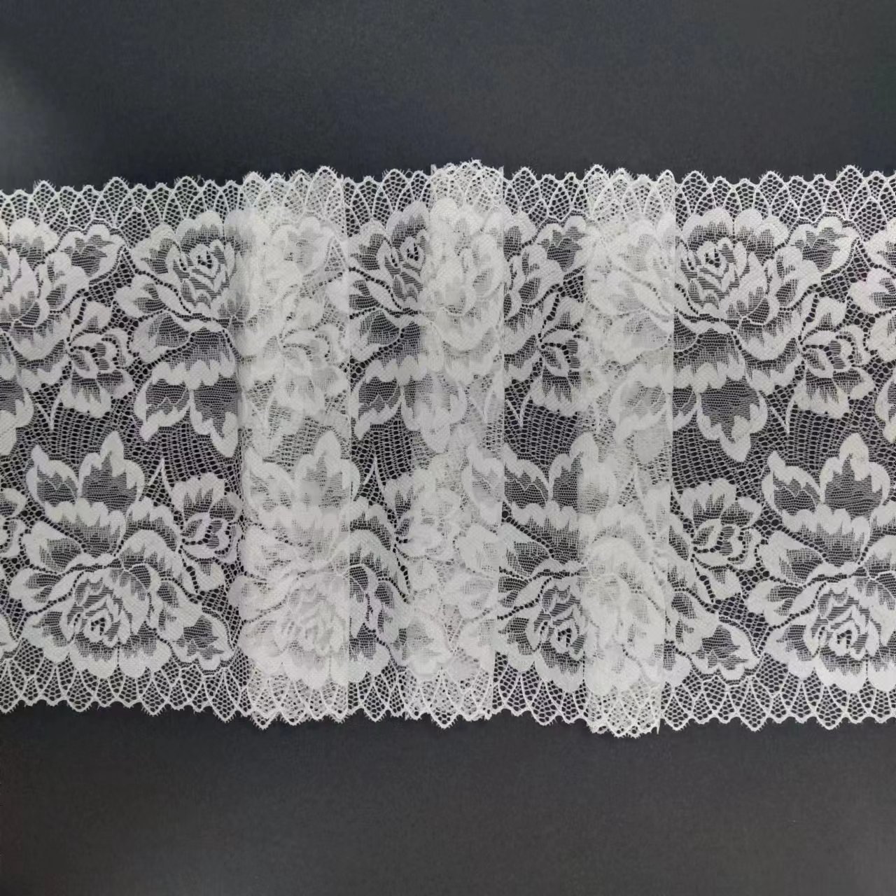 Custom White Voile Nylon Spandex Lace Tulle Elastic Roll Wedding Use Underwear Trim for Women's Bra