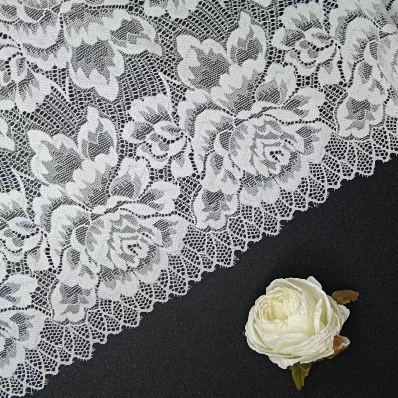 Custom White Voile Nylon Spandex Lace Tulle Elastic Roll Wedding Use Underwear Trim for Women's Bra