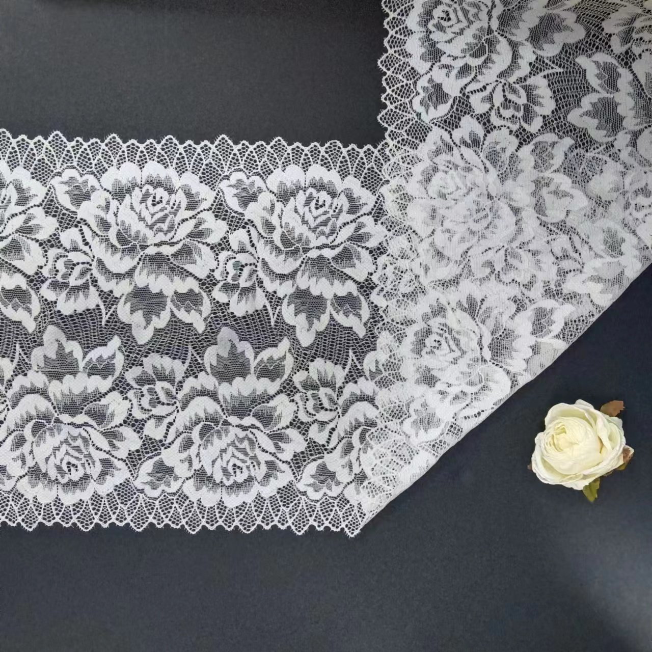 Custom White Voile Nylon Spandex Lace Tulle Elastic Roll Wedding Use Underwear Trim for Women's Bra