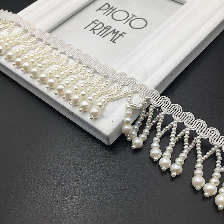 Honor of crystal White Long Pearl Beading Lace Trim Glitter Beaded Laces Trimming For Handmade Garment