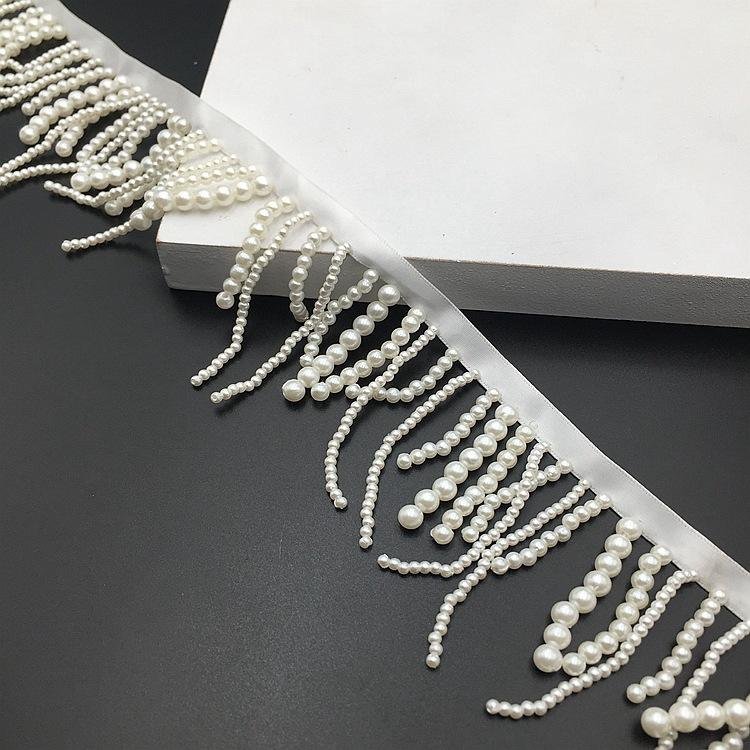 Honor of crystal White Long Pearl Beading Lace Trim Glitter Beaded Laces Trimming For Handmade Garment