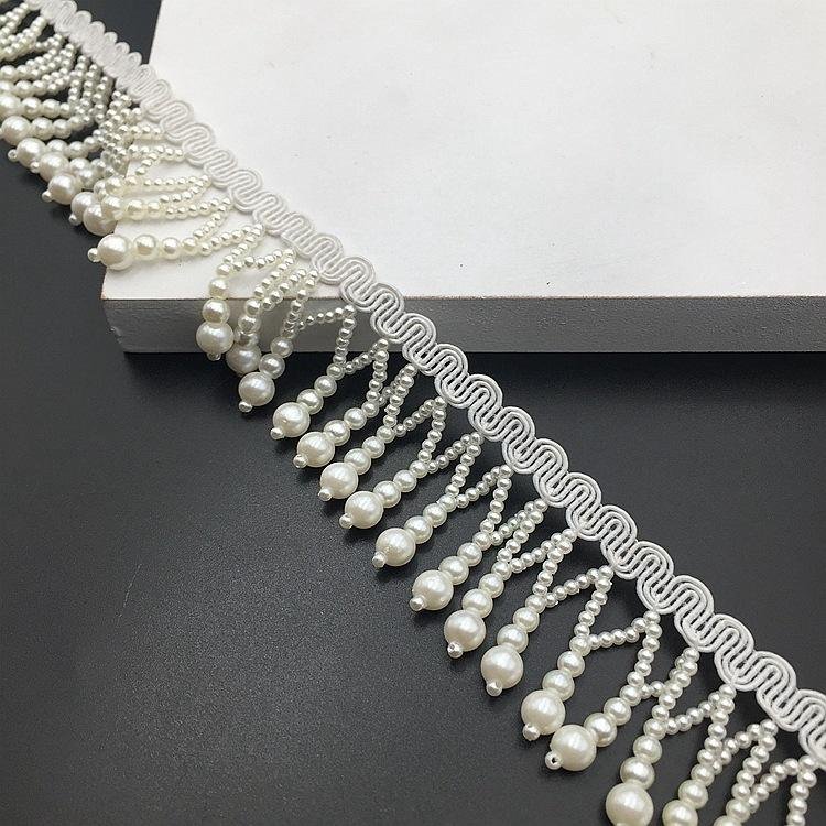 Honor of crystal White Long Pearl Beading Lace Trim Glitter Beaded Laces Trimming For Handmade Garment