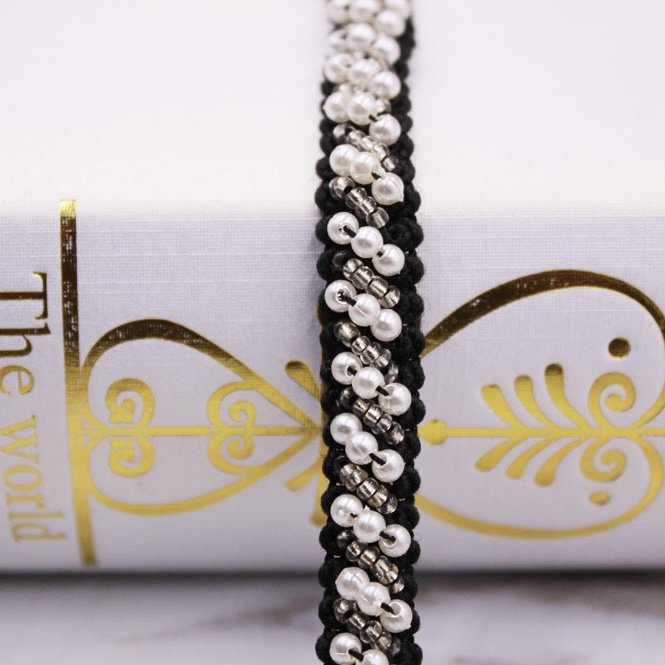 Handmade bead lace trims DIY pearl beaded decorative trims accessories bead embroidery lace trim webbing for Collar sleeves