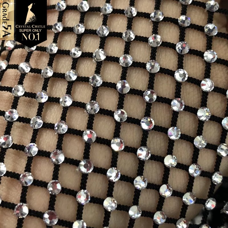 Crystal Castle 30*120cm SS16 Big Stone Glitter Colorful Rhinestone Mesh Fabric Glass Crystal Rhinestone Trimming for Dress