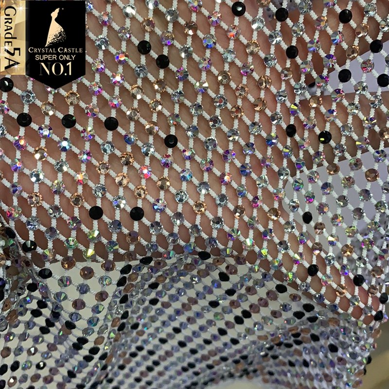 Crystal Castle 30*120cm SS16 Big Stone Glitter Colorful Rhinestone Mesh Fabric Glass Crystal Rhinestone Trimming for Dress