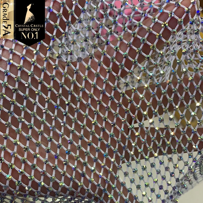 Crystal Castle 30*120cm SS16 Big Stone Glitter Colorful Rhinestone Mesh Fabric Glass Crystal Rhinestone Trimming for Dress