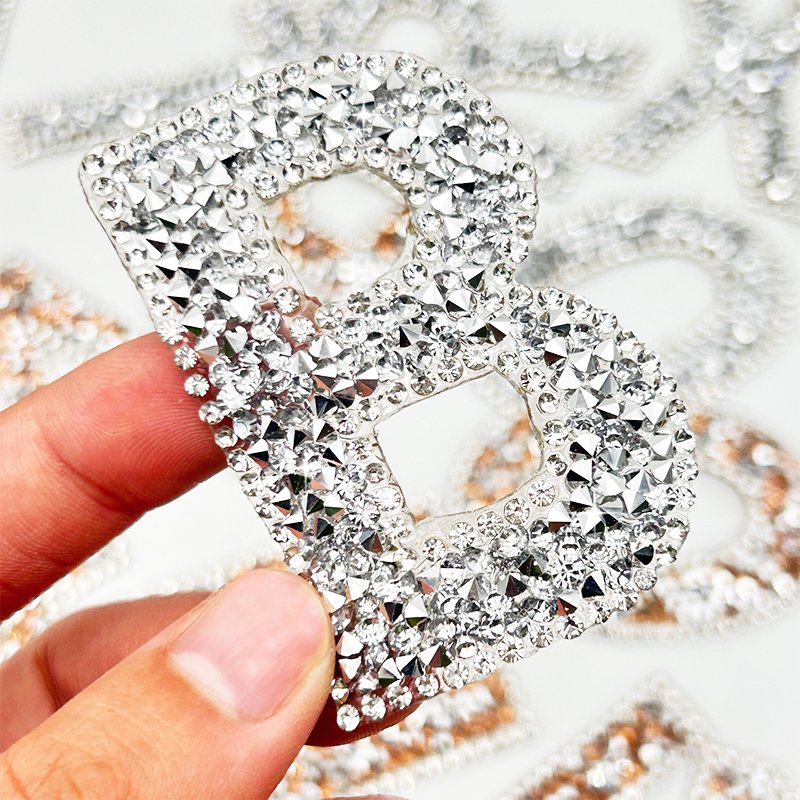 Custom rhinestone cristal stones beaded applique rhinestone letter patch stickers