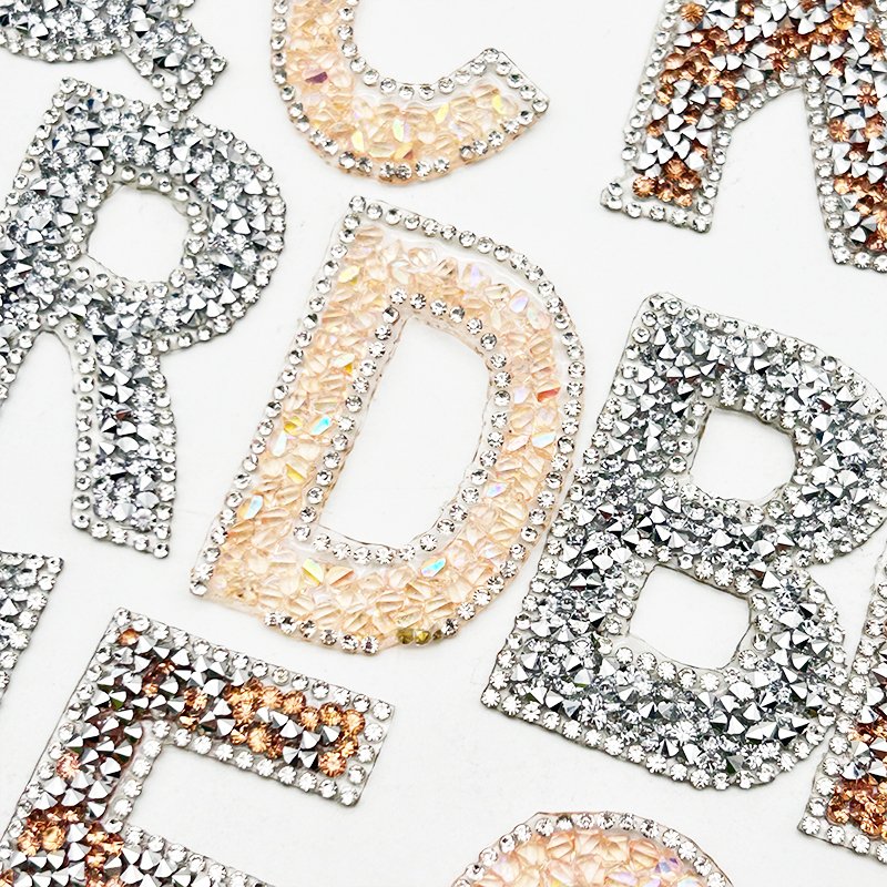 Custom rhinestone cristal stones beaded applique rhinestone letter patch stickers