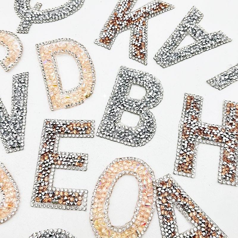 Custom rhinestone cristal stones beaded applique rhinestone letter patch stickers