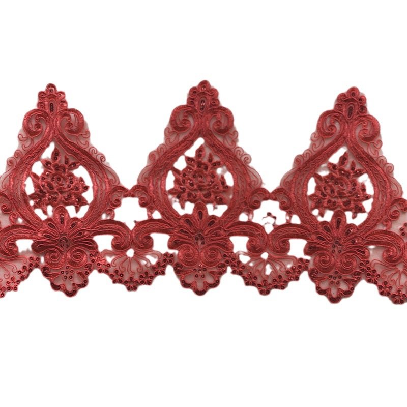 Fancy floral border embroidered sequins net lace trimming for wedding dress