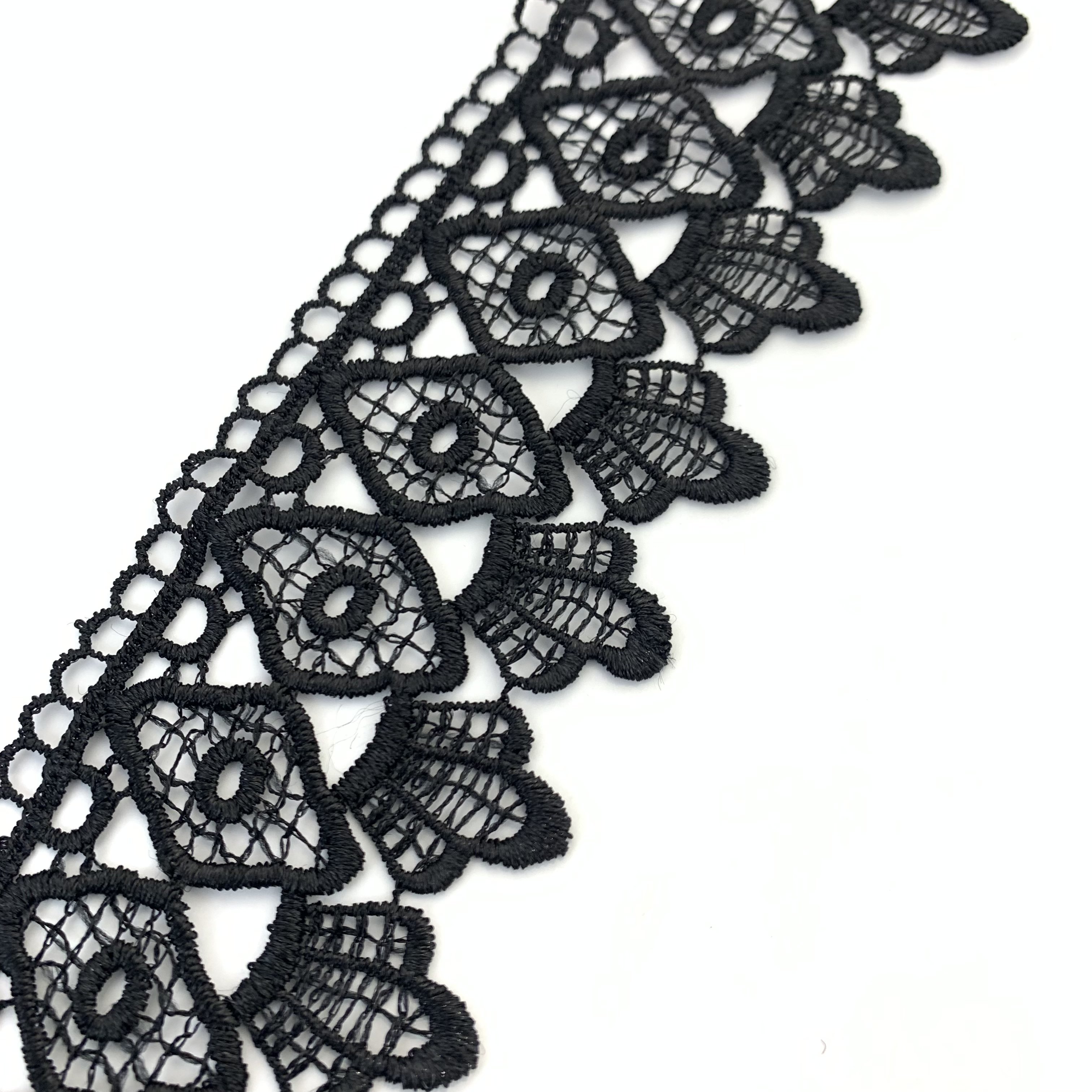 Custom Wholesale Delicate Black Guipure Embroidery Mesh Chantilly Lace Fabric Trim