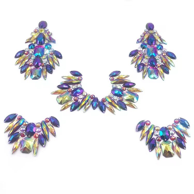 Handmade Iron-On Lace Flower Patch Trims Appliques Rhinestone Decorative Trims for DIY Accessories for Carnival