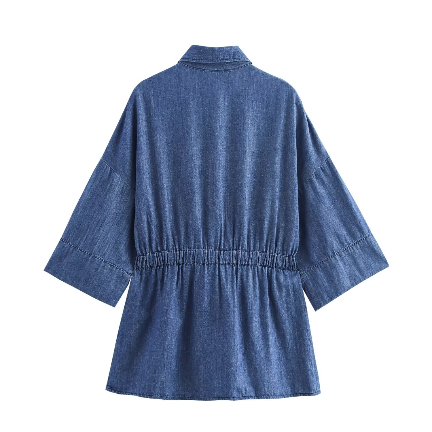 PB&ZA Women 2024 summer New Fashion Bow trim denim draping Blouses Vintage Short Sleeve Female Shirts Chic Tops