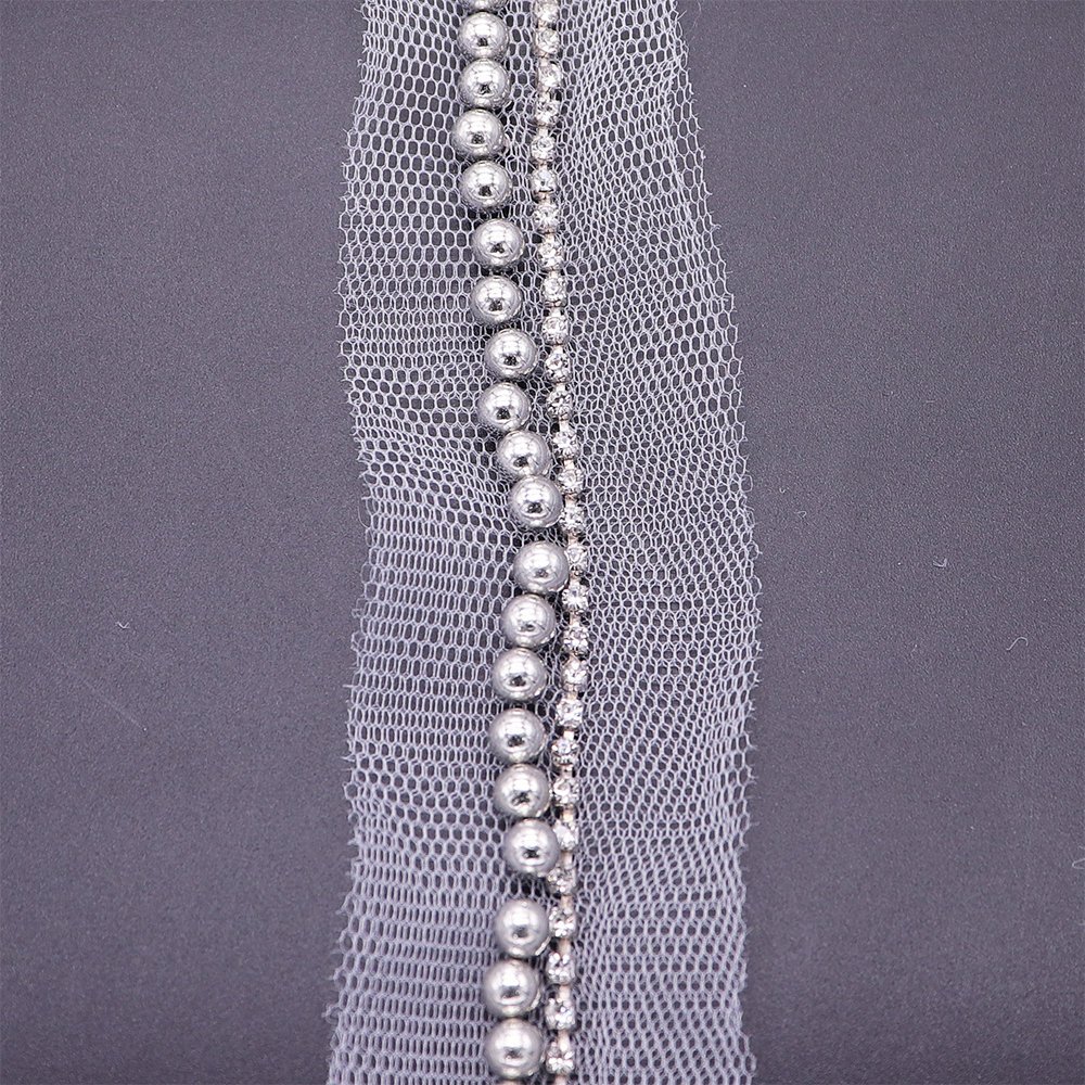 2024 Lace Trim Embroidery New Handsewing Plastic Ball Lace Trimming With Rhinestone For Women Dress