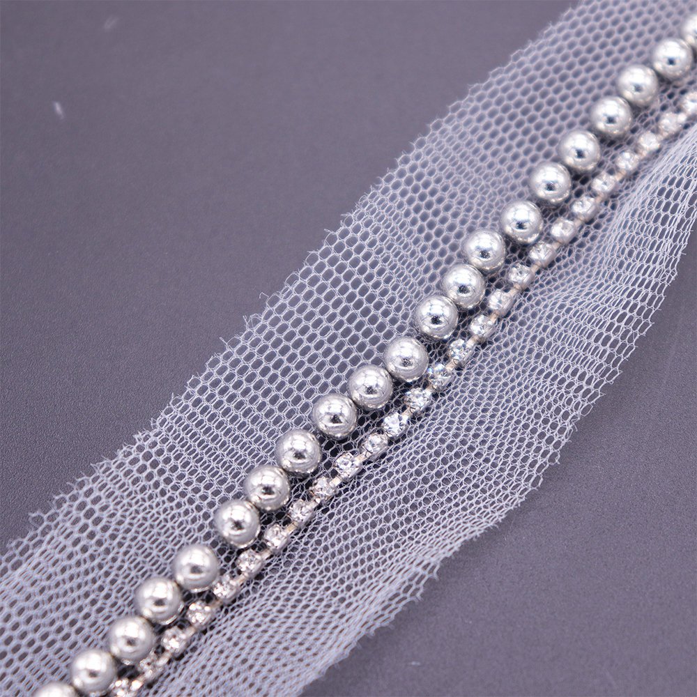 2024 Lace Trim Embroidery New Handsewing Plastic Ball Lace Trimming With Rhinestone For Women Dress