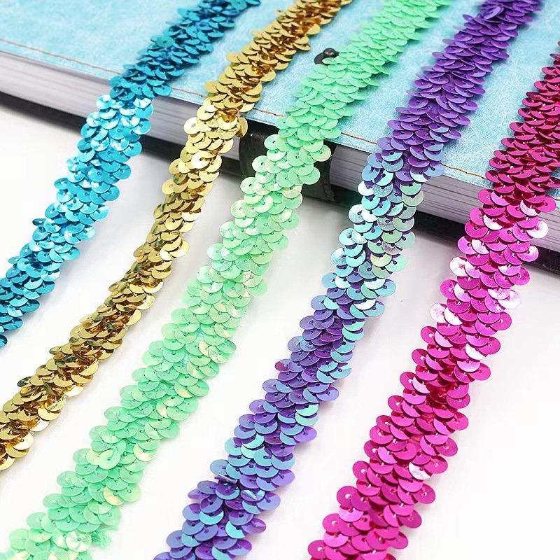 Hot Sale 2CM Wide Stretch Sequins Elastic Lace Trimming For Latin Dancing Dress