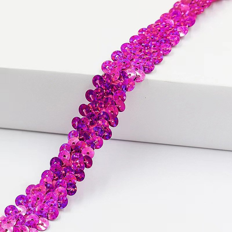 Hot Sale 2CM Wide Stretch Sequins Elastic Lace Trimming For Latin Dancing Dress