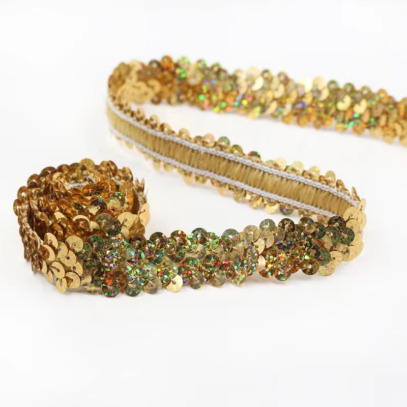 Hot Sale 2CM Wide Stretch Sequins Elastic Lace Trimming For Latin Dancing Dress