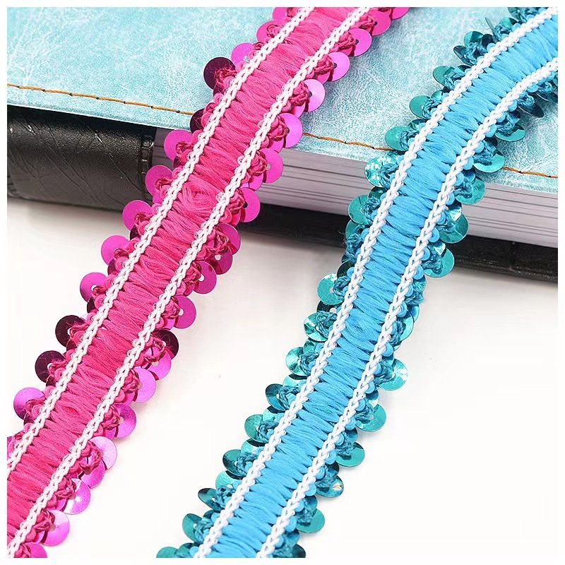 Hot Sale 2CM Wide Stretch Sequins Elastic Lace Trimming For Latin Dancing Dress