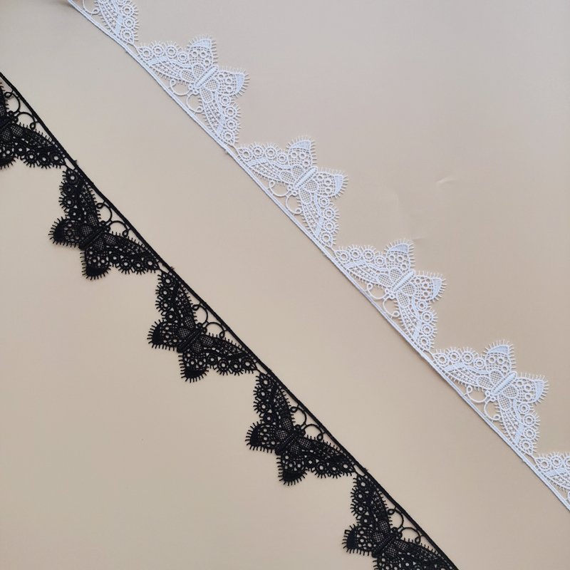 4 CM Width Butterfly Embroidery Trimming Lace White Milk Silk Embroidery Lace Water-soluble Lace Embroidery Trim