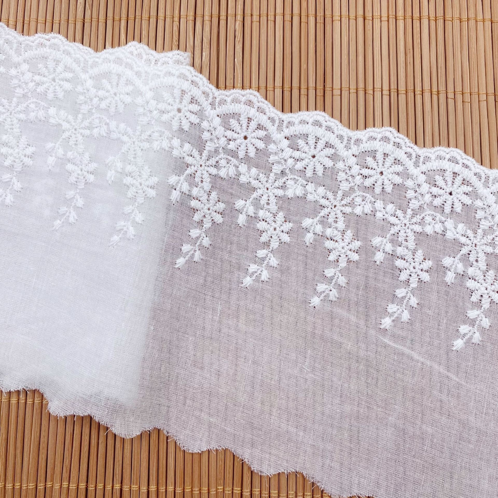 L1908 100% Cotton Embroidery Lace Trim White Flower Design Fabric for Women's Wedding Dresses