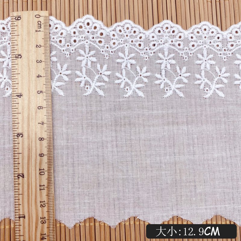 L1908 100% Cotton Embroidery Lace Trim White Flower Design Fabric for Women's Wedding Dresses