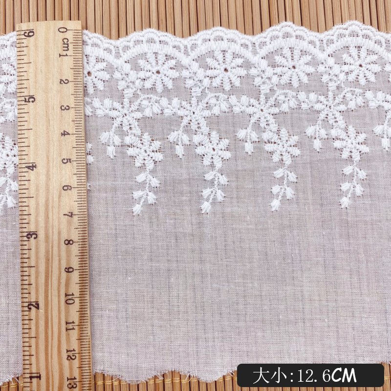 L1908 100% Cotton Embroidery Lace Trim White Flower Design Fabric for Women's Wedding Dresses