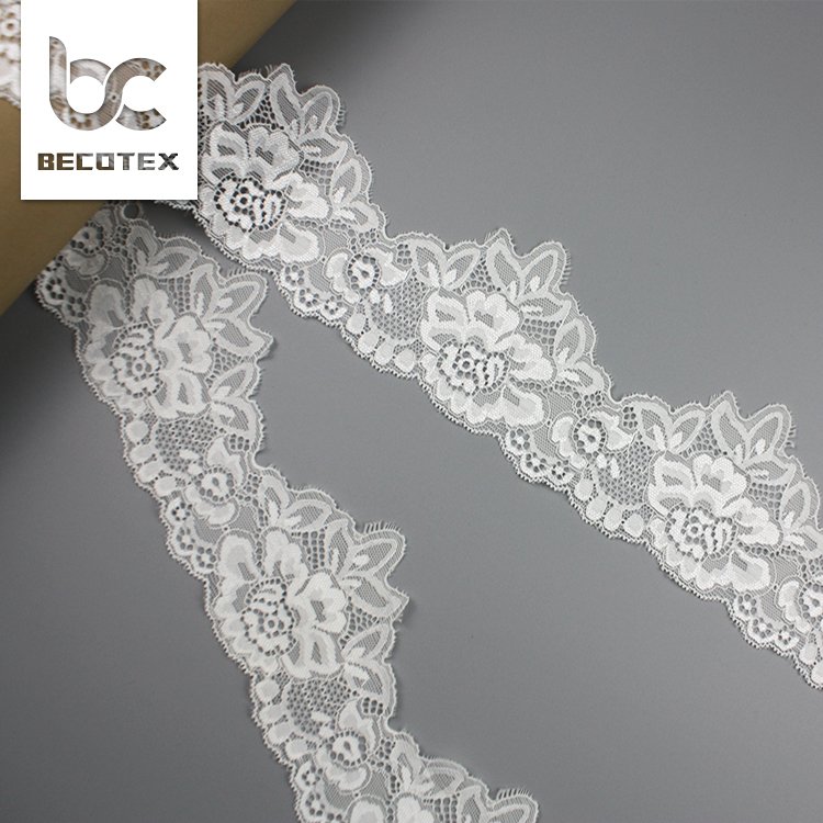 Garment lace wholesale 8cm border white stretch floral nylon lace trim