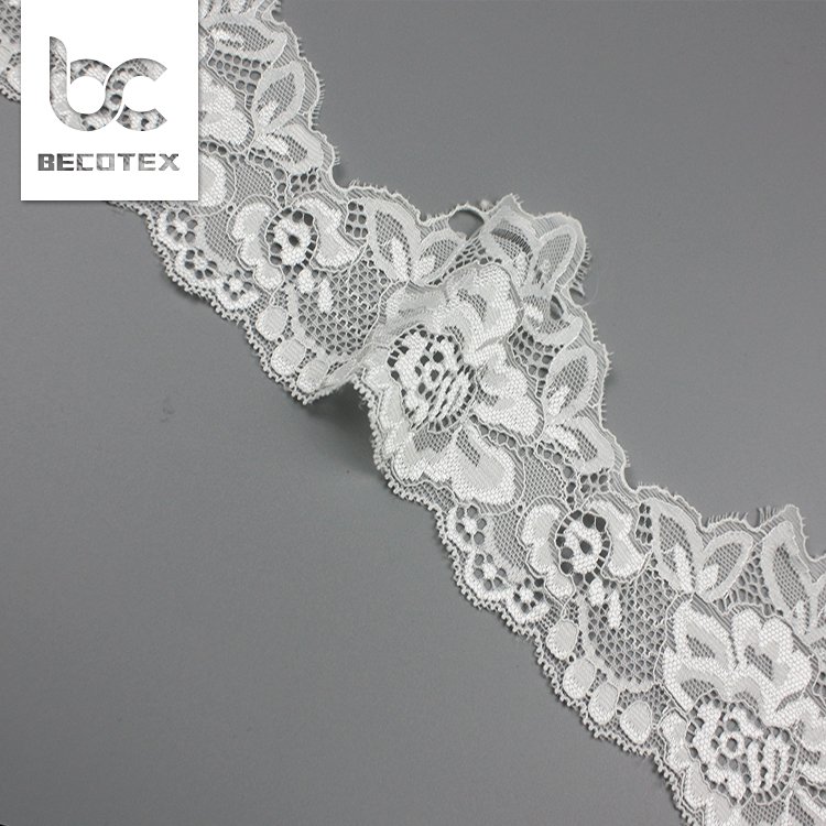 Garment lace wholesale 8cm border white stretch floral nylon lace trim