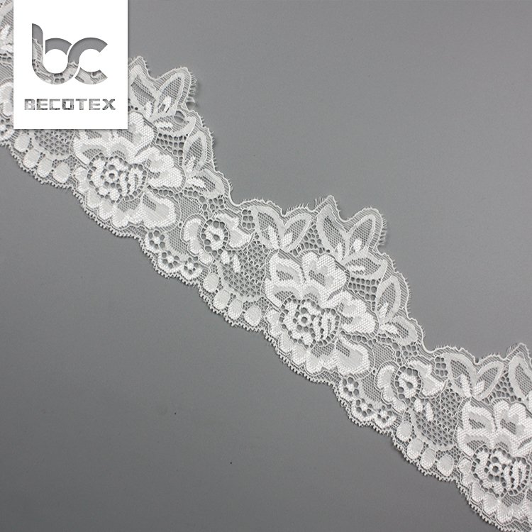 Garment lace wholesale 8cm border white stretch floral nylon lace trim