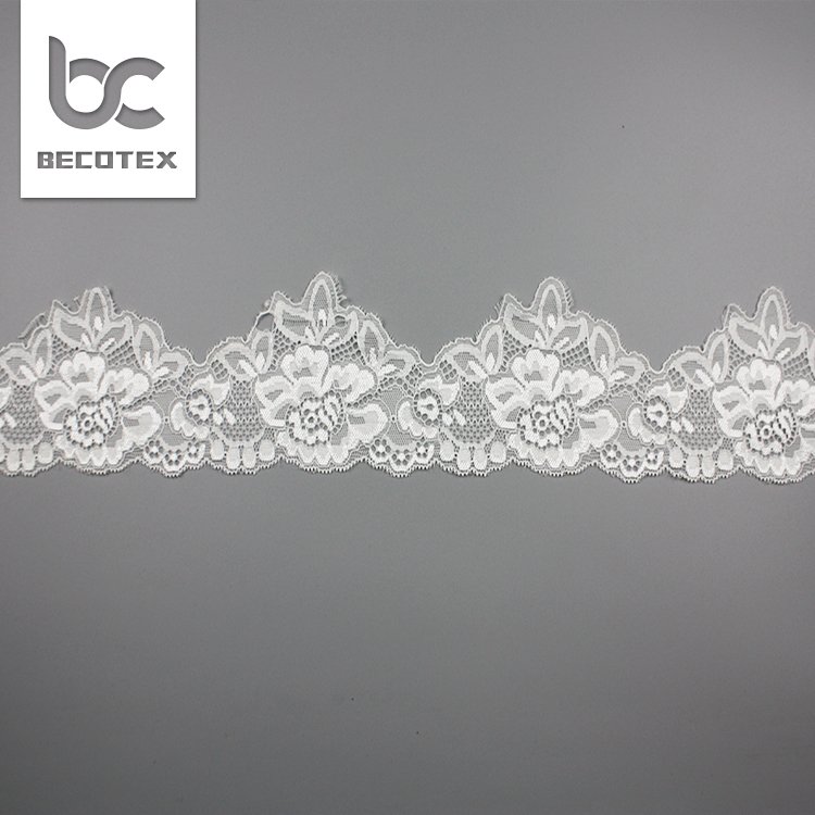 Garment lace wholesale 8cm border white stretch floral nylon lace trim