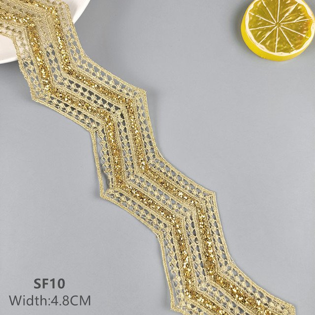 Hollow shining latest high quality gold lace cheongsam clothes hem curtain lace trim DIY accessories