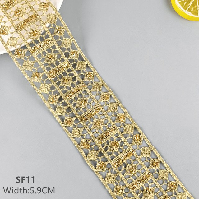 Hollow shining latest high quality gold lace cheongsam clothes hem curtain lace trim DIY accessories