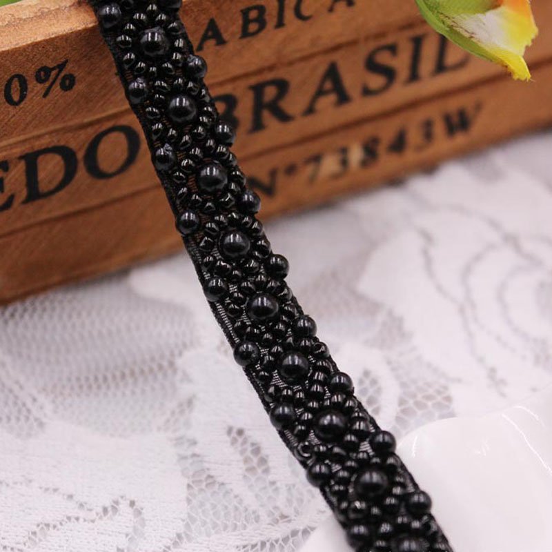 Fabric Clothes Decoration Wedding Dress Collar Pearl Beaded Lace Trim Mesh Lace Ribbon