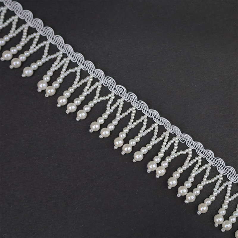 Just A Trim Garment Accessories Clothes Decoration Long Handmade Beaded Lace Pearl Trim Tassel Fringe