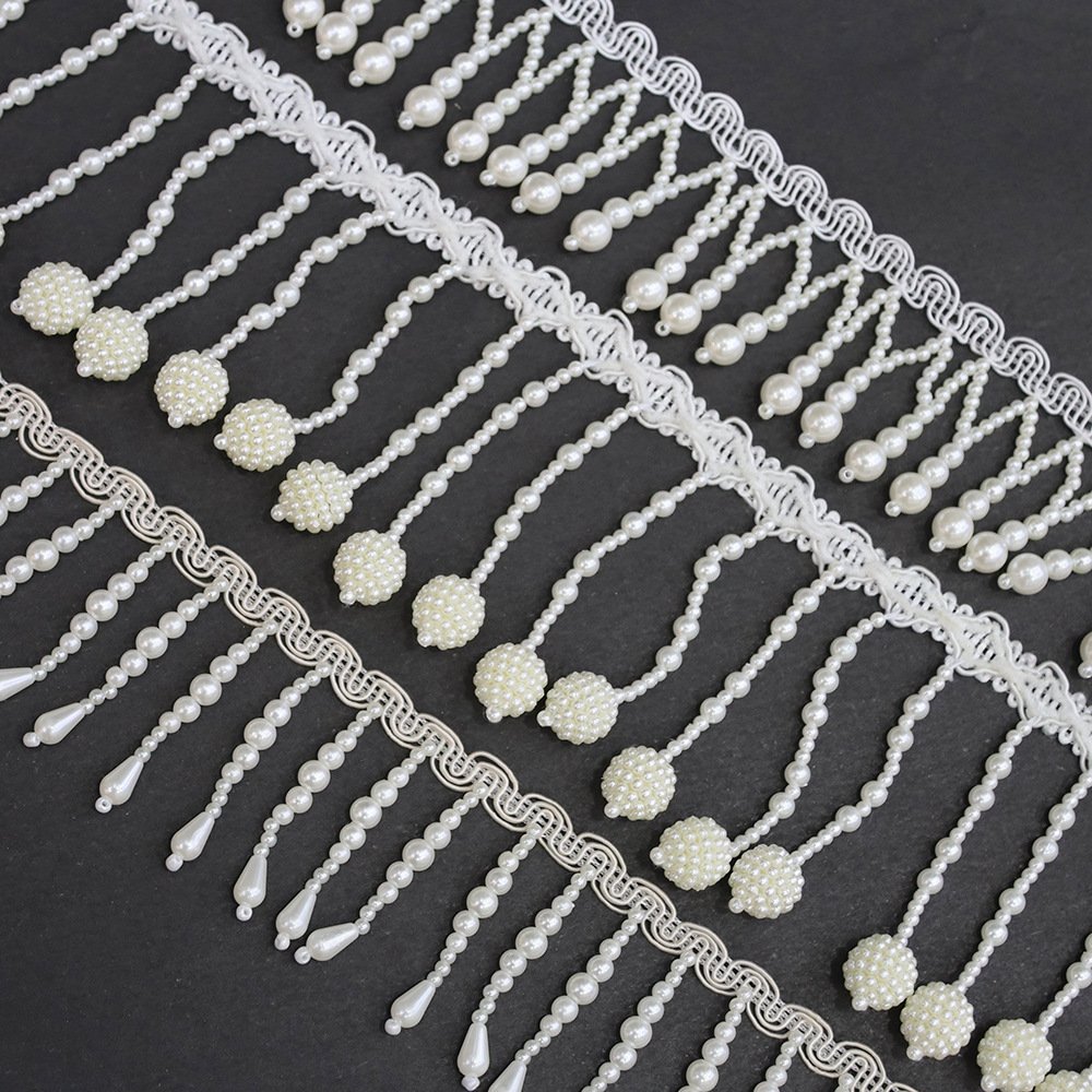 Just A Trim Garment Accessories Clothes Decoration Long Handmade Beaded Lace Pearl Trim Tassel Fringe