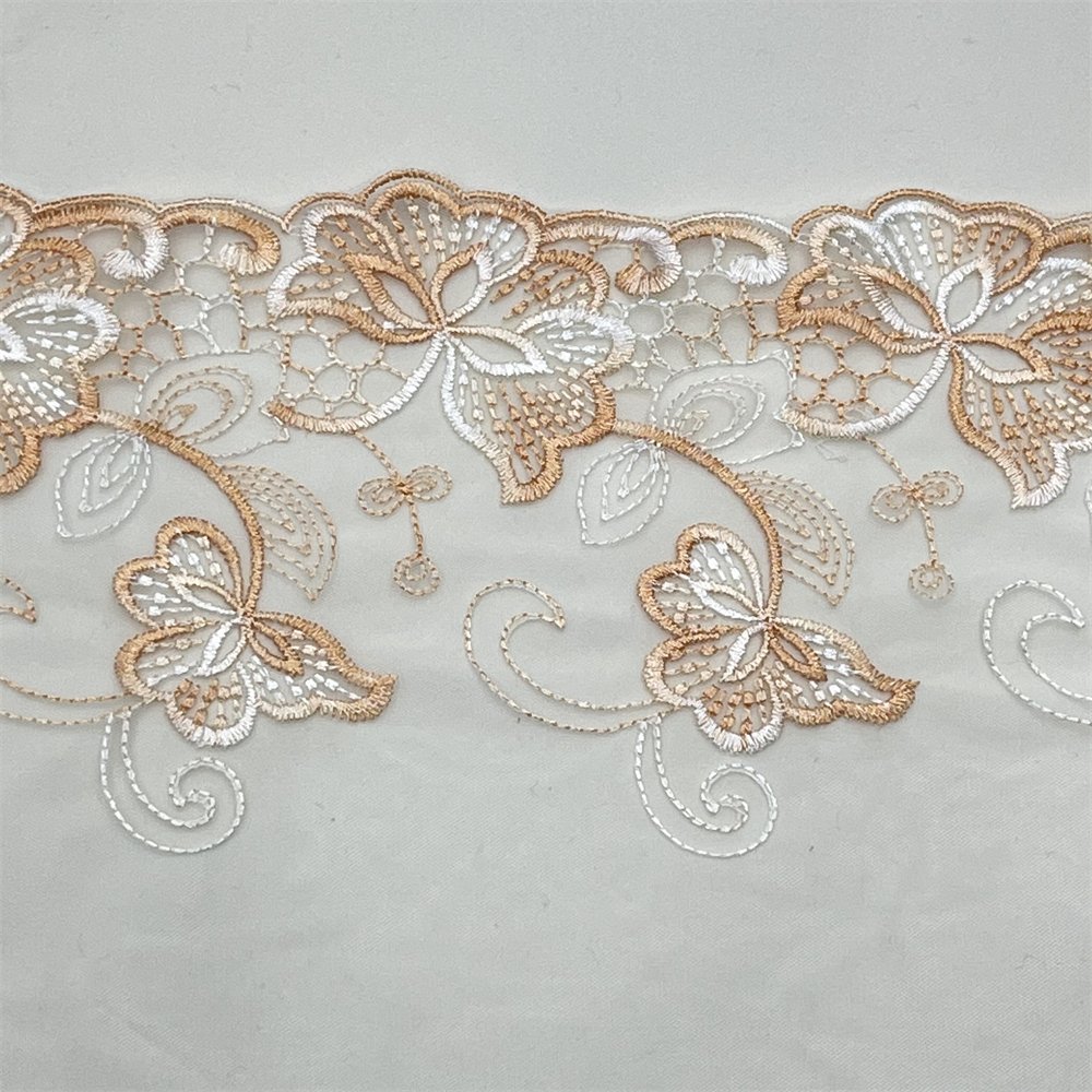 OEM Vivid 3D Embroidery Lace Fabric 17CM Gradient Blue Pink Floral Embroidered Border Lace Trim Mesh Fabrics Lace For Women