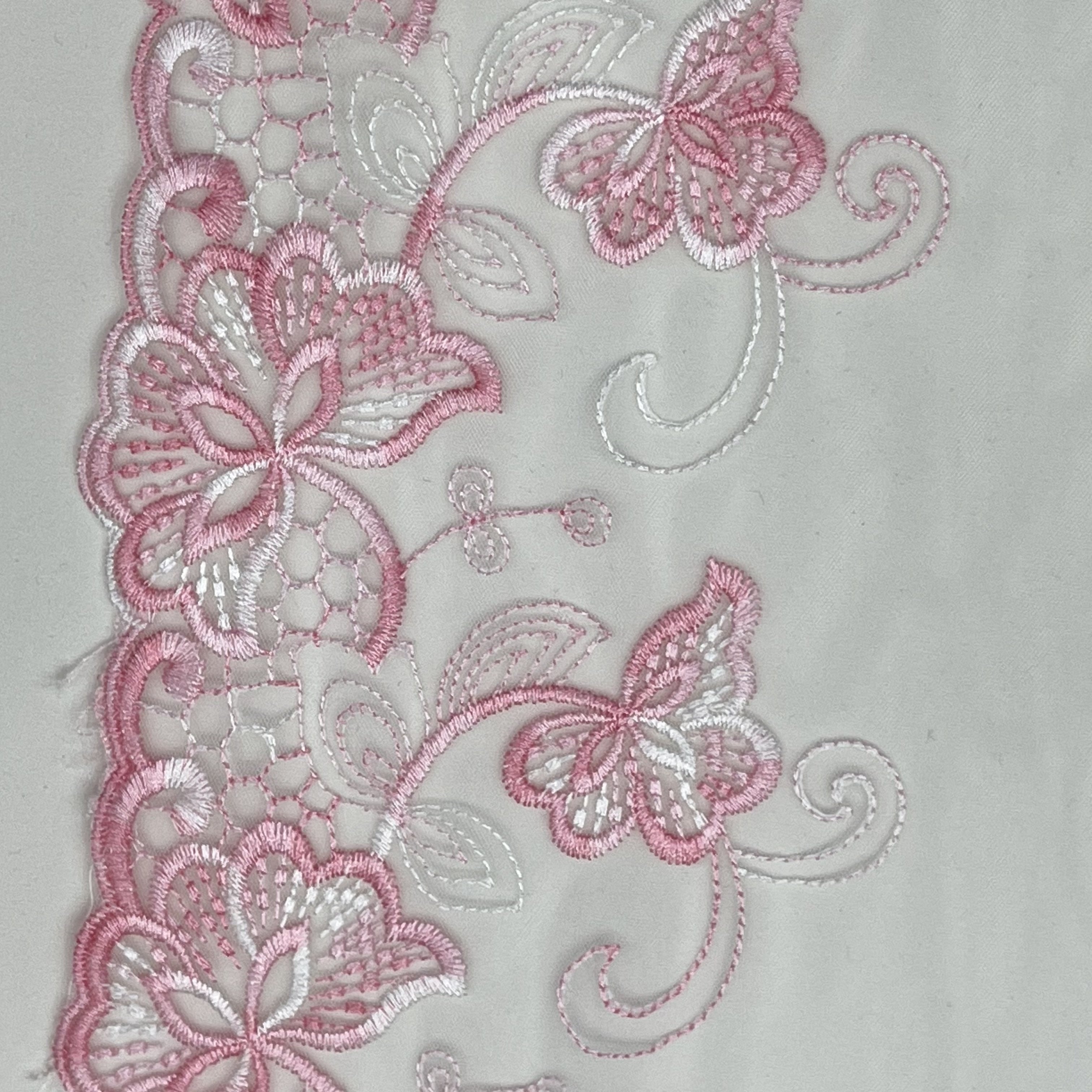 OEM Vivid 3D Embroidery Lace Fabric 17CM Gradient Blue Pink Floral Embroidered Border Lace Trim Mesh Fabrics Lace For Women