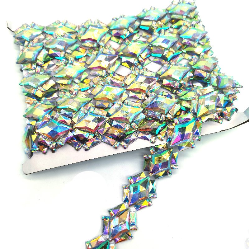 Iron On Adhesive Rhinestone Silver Crystal AB Trim In Roll For DIY Hat Shoe Accessories Crafts