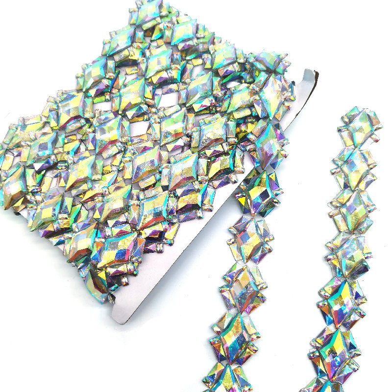 Iron On Adhesive Rhinestone Silver Crystal AB Trim In Roll For DIY Hat Shoe Accessories Crafts