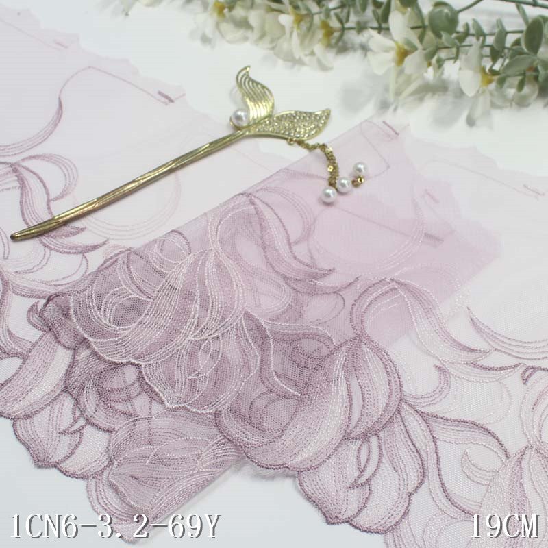19cm Purple Color Single-Sided Ancient Pattern Knitted Mesh Embroidery Lace Trim Curtain Lace Accessories Underwear Dress Trim
