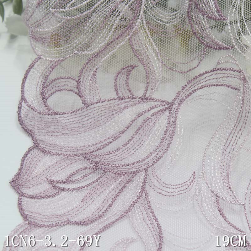 19cm Purple Color Single-Sided Ancient Pattern Knitted Mesh Embroidery Lace Trim Curtain Lace Accessories Underwear Dress Trim