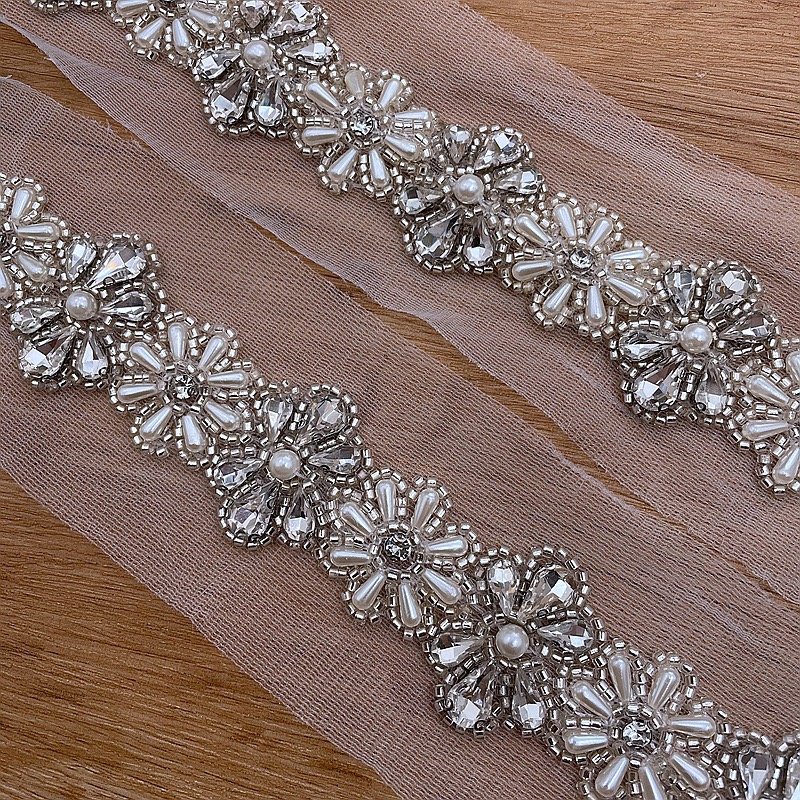 quality mesh embroidery glass bead lace trims pearl lace hat Decoration DIY beaded decorative women trims webbing accessories