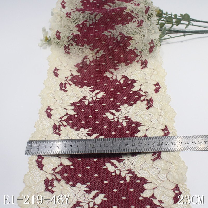 Hot Sale 23cm bicolor Stretch Border Lace Trim Fancy Nylon Spandex Flower Lace for Clothing Lingerie