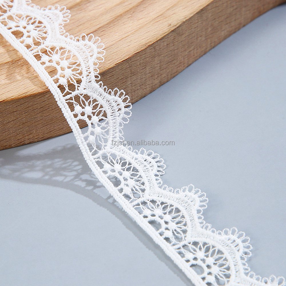 Narrow lace trim polyester material water soluble lace ribbon sustainable lace fabric for wedding craft sewing