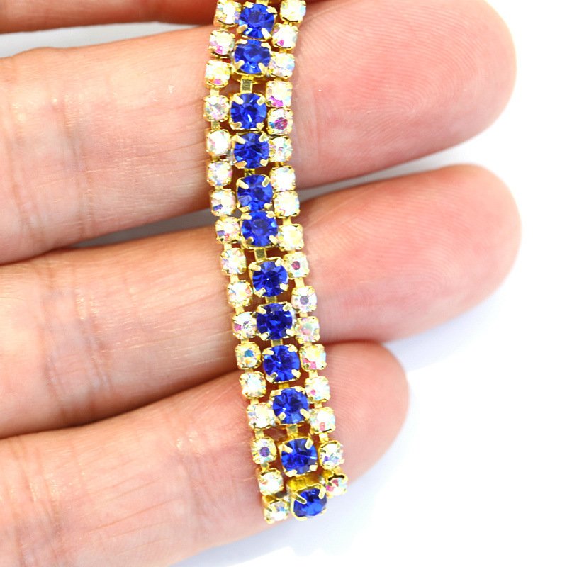 Factory custom DIY jewelry accessory gold base crystal rhinestone claw chain trimming roll
