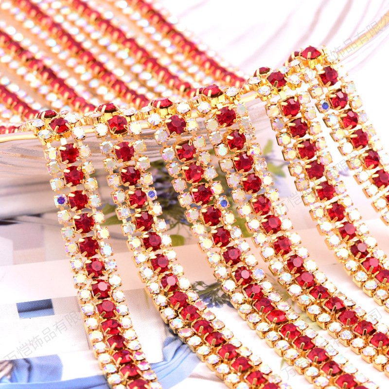 Factory custom DIY jewelry accessory gold base crystal rhinestone claw chain trimming roll