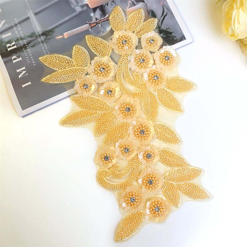 Beautiful Shiny Sequined Gold Embroidery Border Net Lace Trim
