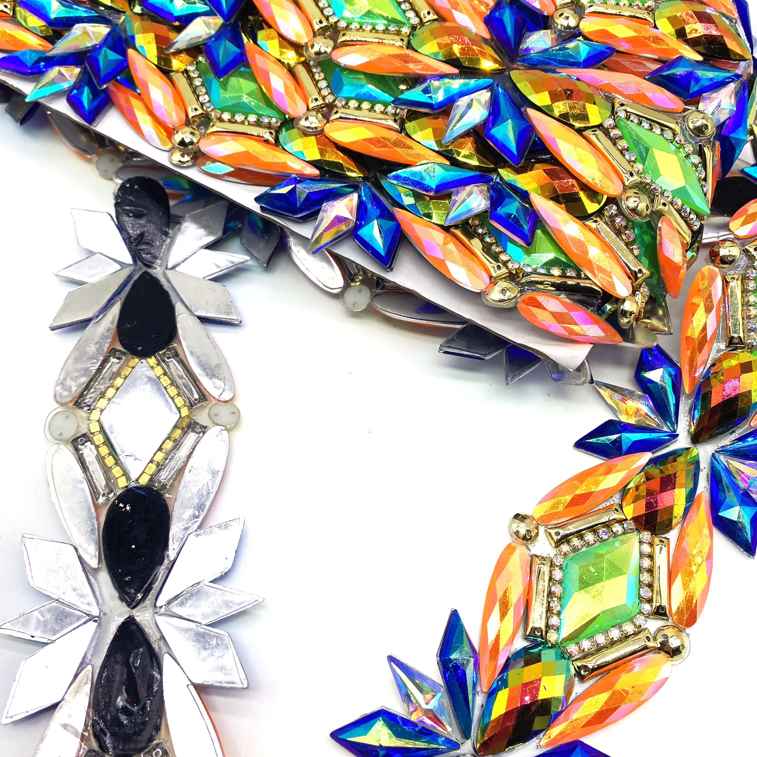 Iron on gem rhinestone trimming diamond crystal trim resin patch for carnival costume